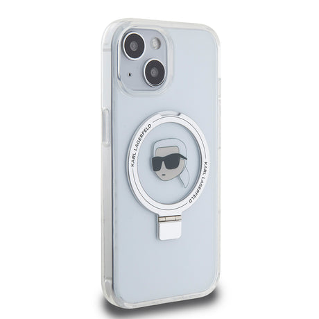 Husa de protectie Karl Lagerfeld Hardcase Ring Stand MagSafe (KLHMP15SHMRSKHH) compatibil cu iPhone 15, Alb Karl Head