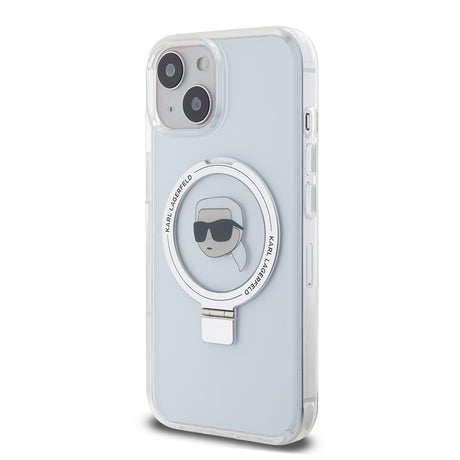 Husa de protectie Karl Lagerfeld Hardcase Ring Stand MagSafe (KLHMP15SHMRSKHH) compatibil cu iPhone 15, Alb Karl Head