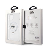 Husa de protectie Karl Lagerfeld Hardcase Ring Stand MagSafe (KLHMP15SHMRSKHH) compatibil cu iPhone 15, Alb Karl Head