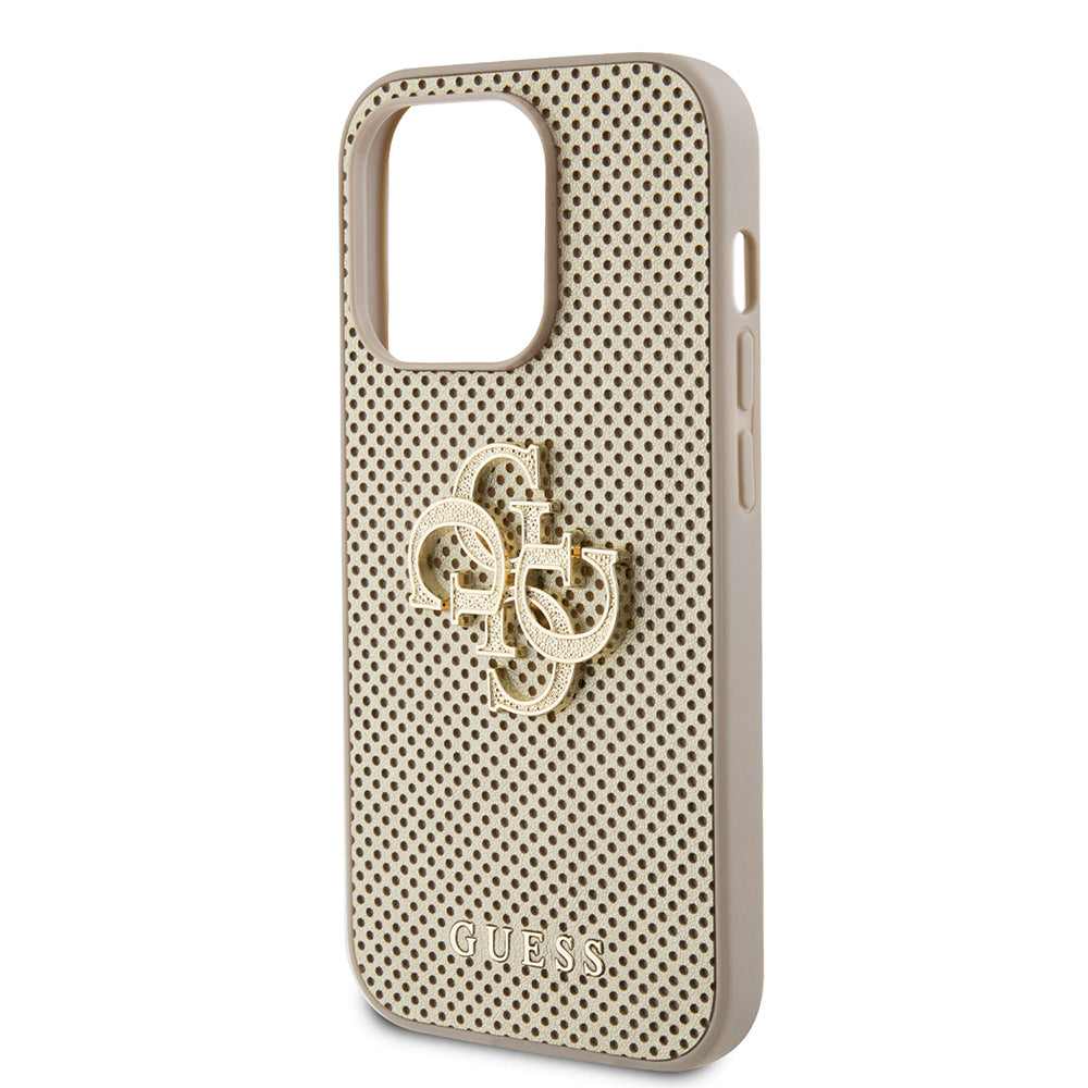 Husa de protectie Guess Leather Perforated 4G (GUHCP15LPSP4LGD) compatibil cu iPhone 15 Pro, Auriu