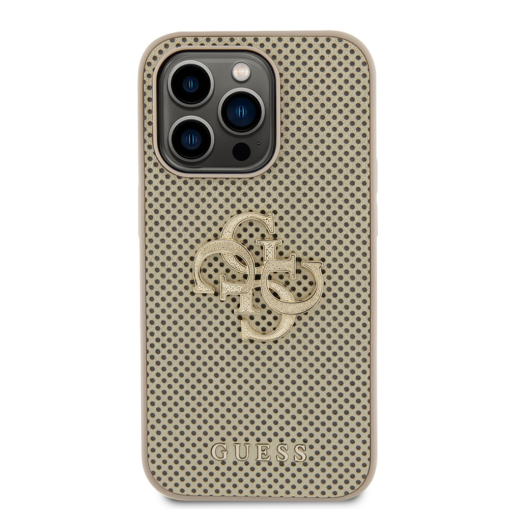 Husa de protectie Guess Leather Perforated 4G (GUHCP15LPSP4LGD) compatibil cu iPhone 15 Pro, Auriu