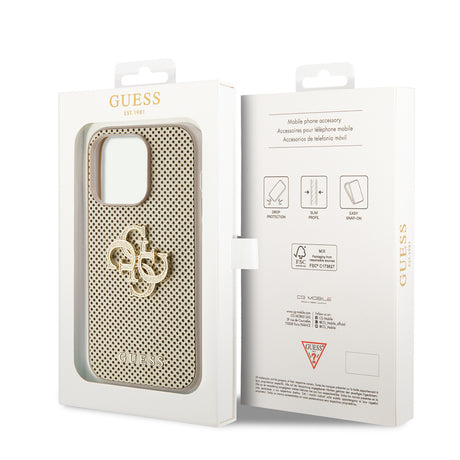 Husa de protectie Guess Leather Perforated 4G (GUHCP15LPSP4LGD) compatibil cu iPhone 15 Pro, Auriu