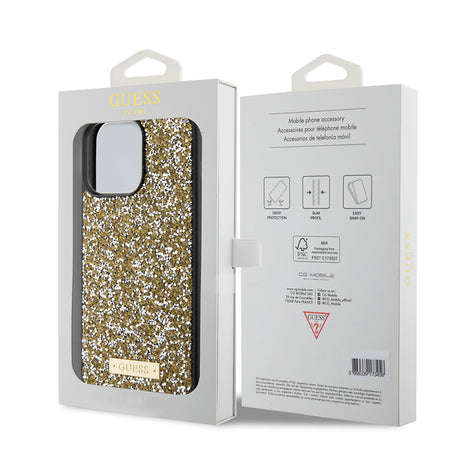 Husa de protectie Guess Rhinestone Metal Logo (GUHCP15XPFGSBSD) compatibil cu iPhone 15 Pro Max, Galben