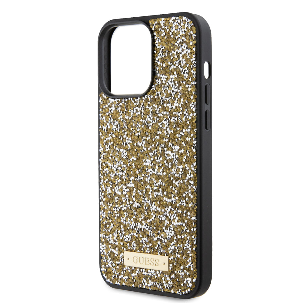 Husa de protectie Guess Rhinestone Metal Logo (GUHCP15XPFGSBSD) compatibil cu iPhone 15 Pro Max, Galben