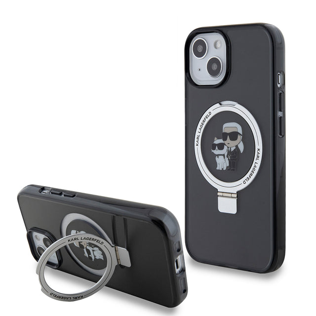 Husa de protectie Karl Lagerfeld Hardcase Ring Stand MagSafe (KLHMP15SHMRSKCK) compatibil cu iPhone 15, Karl&Choupette