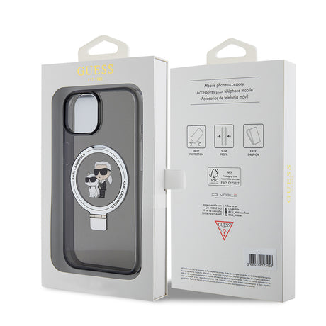 Husa de protectie Karl Lagerfeld Hardcase Ring Stand MagSafe (KLHMP15SHMRSKCK) compatibil cu iPhone 15, Karl&Choupette