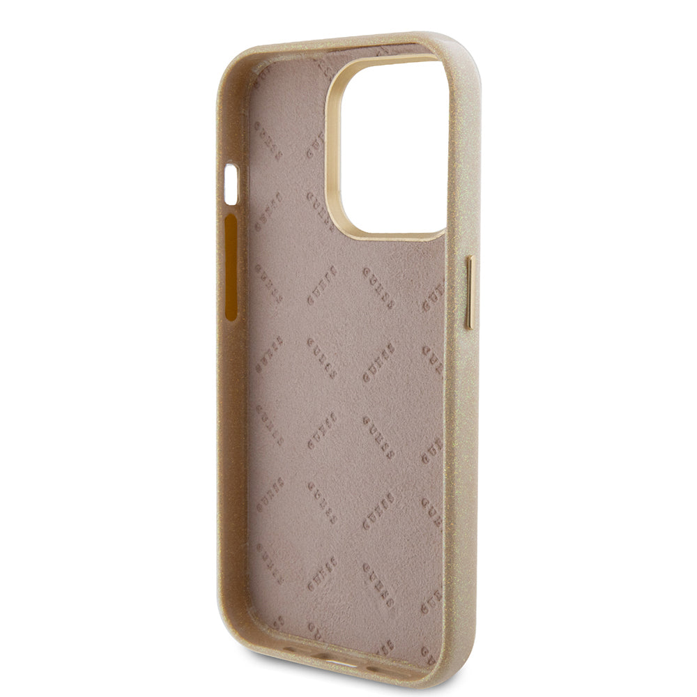 Husa de protectie Guess Glitter Glossy Script (GUHCP15LPGMCSD) compatibil cu iPhone 15 Pro, Sparkle Beige