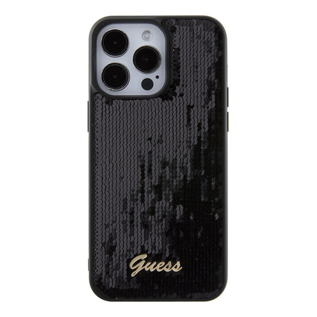 Husa de protectie Guess Sequin Script Metal (GUHCP15XPSFDGSK) compatibil cu iPhone 15 Pro Max, Negru