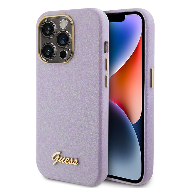 Husa de protectie Guess Glitter Glossy Script (GUHCP15LPGMCSL) compatibil cu iPhone 15 Pro, Mov Deschis