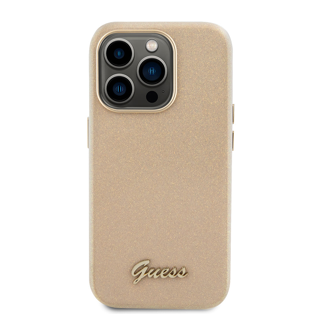 Husa de protectie Guess Glitter Glossy Script (GUHCP15XPGMCSD) compatibil cu iPhone 15 Pro Max, Sparkle Beige
