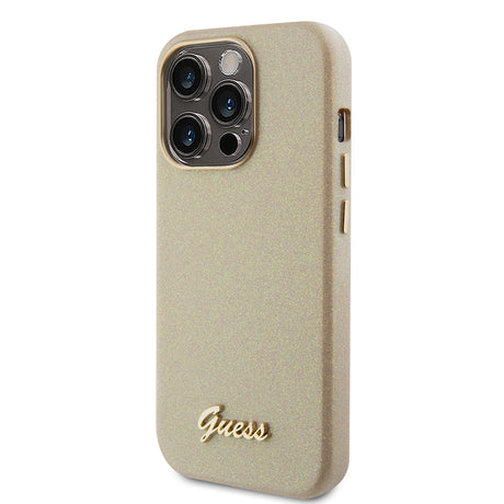 Husa de protectie Guess Glitter Glossy Script (GUHCP15XPGMCSD) compatibil cu iPhone 15 Pro Max, Sparkle Beige