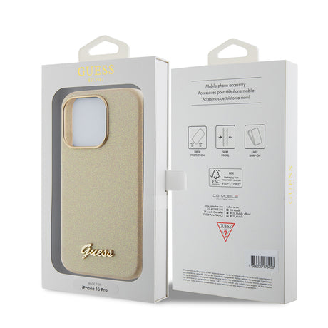 Husa de protectie Guess Glitter Glossy Script (GUHCP15XPGMCSD) compatibil cu iPhone 15 Pro Max, Sparkle Beige