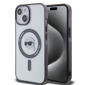 Husa de protectie Karl Lagerfeld IML MagSafe (KLHMP15SHKHNOTK) compatibil cu iPhone 15, Transparent Karl`S Head