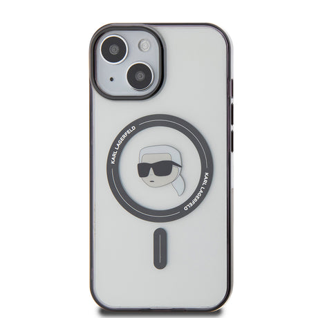 Husa de protectie Karl Lagerfeld IML MagSafe (KLHMP15SHKHNOTK) compatibil cu iPhone 15, Transparent Karl`S Head