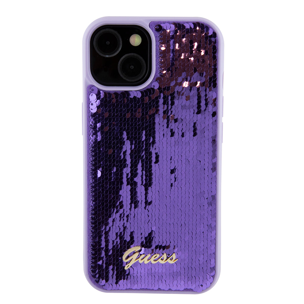 Husa de protectie Guess Sequin Script Metal (GUHCP15SPSFDGSU) compatibil cu iPhone 15, Mov
