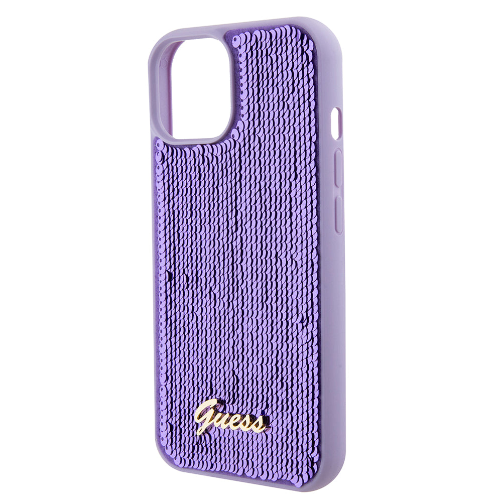 Husa de protectie Guess Sequin Script Metal (GUHCP15SPSFDGSU) compatibil cu iPhone 15, Mov