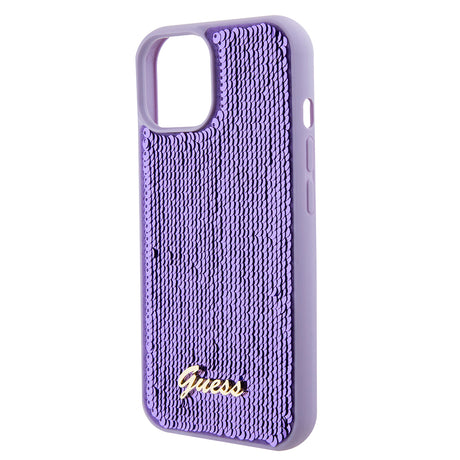 Husa de protectie Guess Sequin Script Metal (GUHCP15SPSFDGSU) compatibil cu iPhone 15, Mov