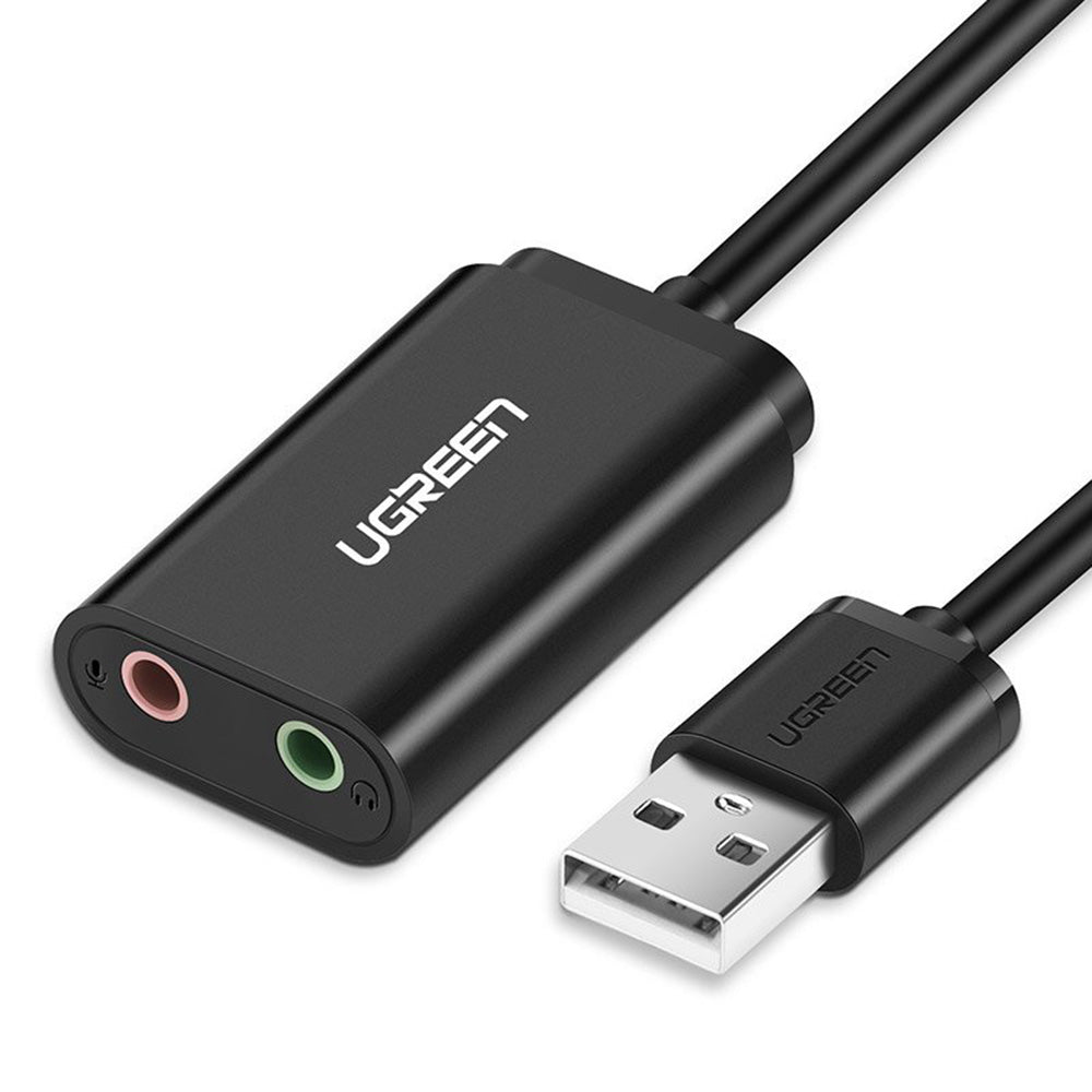 Adaptor Ugreen External Sound Adapter US205 (30724), USB2.0 to Headphone Jack, Microphone Jack, Immersive Effects, 0.2m, Negru
