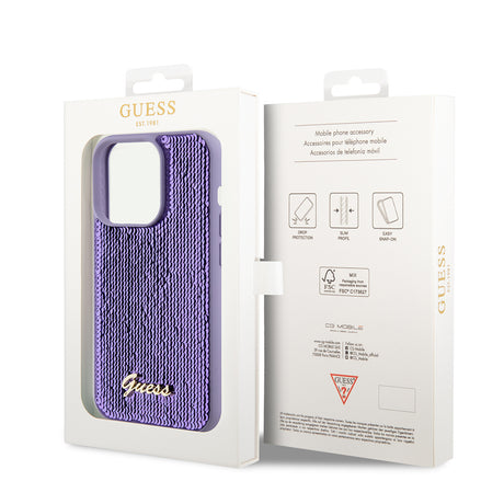 Husa de protectie Guess Sequin Script Metal (GUHCP15LPSFDGSU) compatibil cu iPhone 15 Pro, Mov