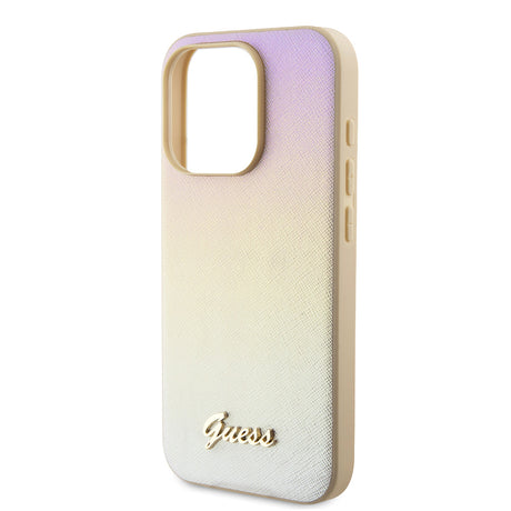 Husa de protectie Guess Saffiano Iridescent Script (GUHCP15LPSAIRSD) compatibil cu iPhone 15 Pro, Auriu