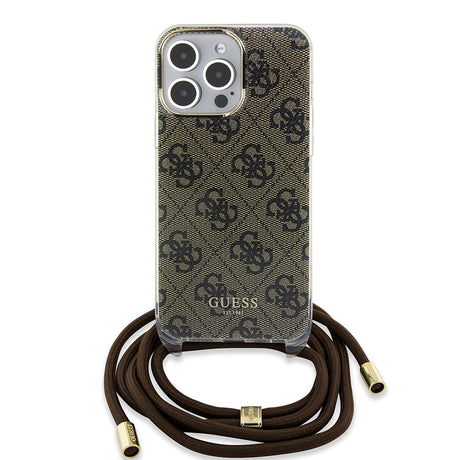 Husa de protectie Guess Crossbody Cord 4G Print (GUHCP15LHC4SEW) compatibil cu iPhone 15 Pro, Maro