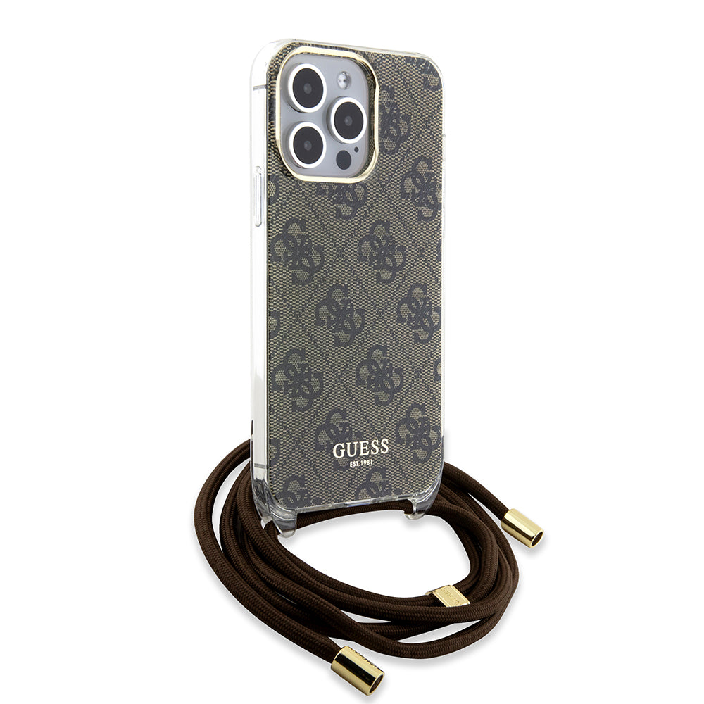 Husa de protectie Guess Crossbody Cord 4G Print (GUHCP15LHC4SEW) compatibil cu iPhone 15 Pro, Maro