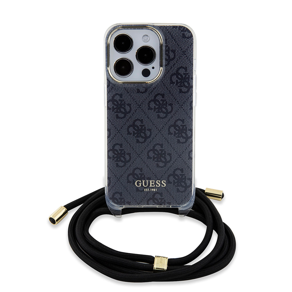 Husa de protectie Guess Crossbody Cord 4G Print (GUHCP15LHC4SEK) compatibil cu iPhone 15 Pro, Negru
