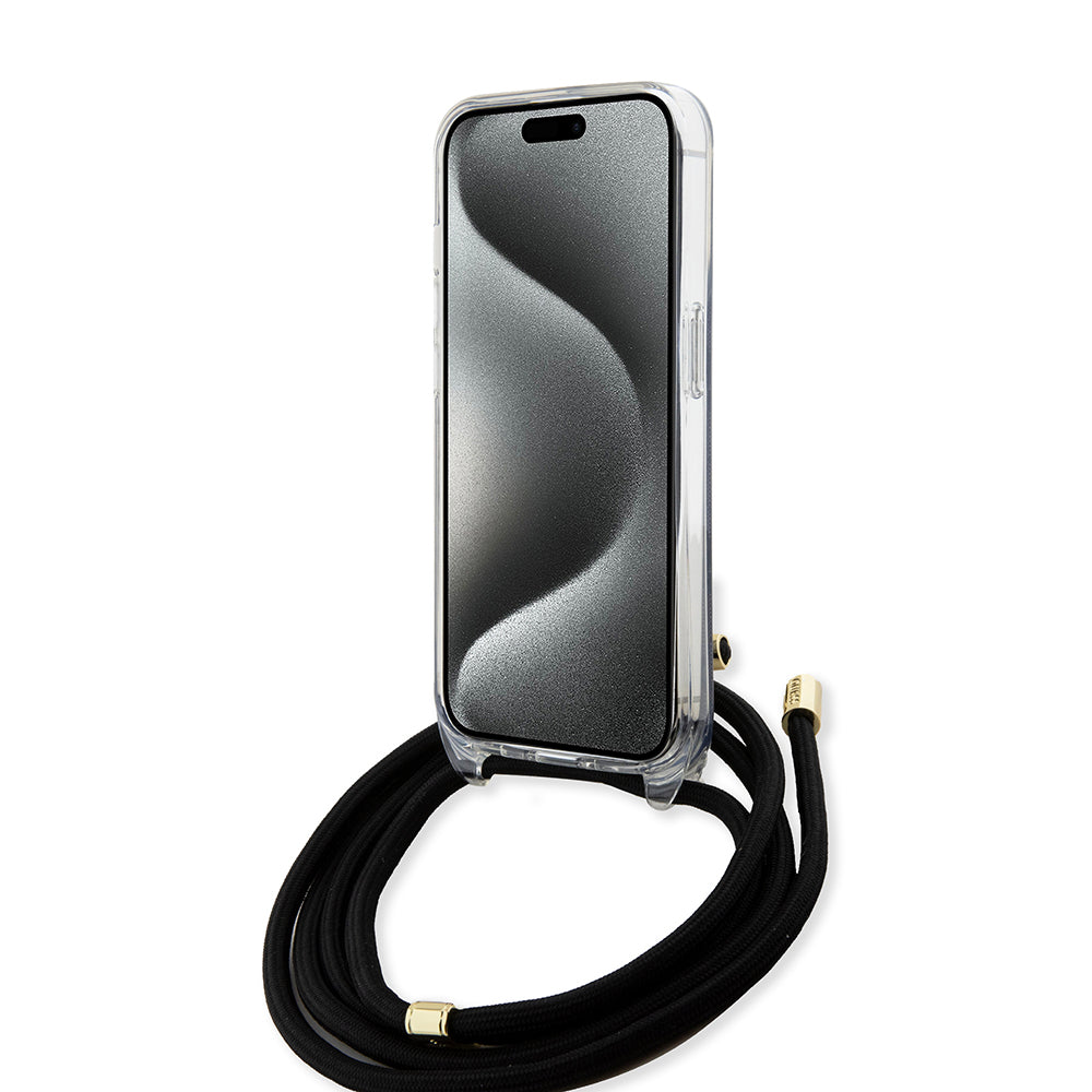Husa de protectie Guess Crossbody Cord 4G Print (GUHCP15LHC4SEK) compatibil cu iPhone 15 Pro, Negru