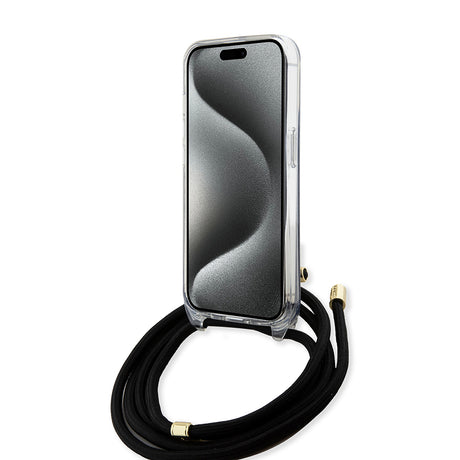 Husa de protectie Guess Crossbody Cord 4G Print (GUHCP15LHC4SEK) compatibil cu iPhone 15 Pro, Negru