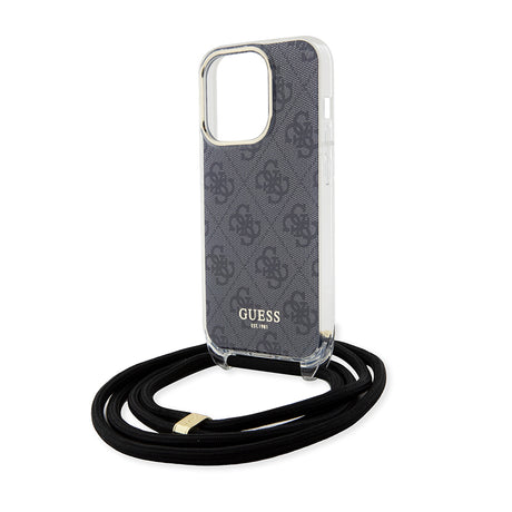Husa de protectie Guess Crossbody Cord 4G Print (GUHCP15LHC4SEK) compatibil cu iPhone 15 Pro, Negru