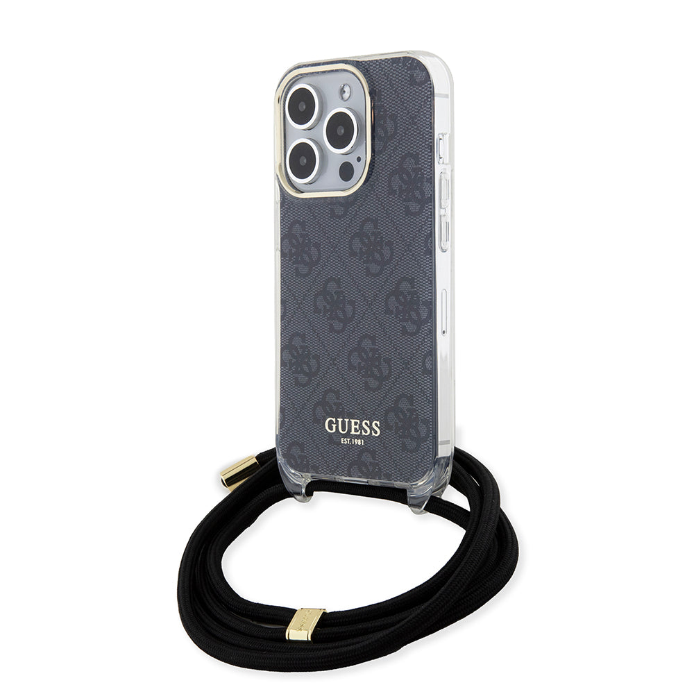 Husa de protectie Guess Crossbody Cord 4G Print (GUHCP15LHC4SEK) compatibil cu iPhone 15 Pro, Negru