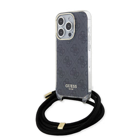 Husa de protectie Guess Crossbody Cord 4G Print (GUHCP15LHC4SEK) compatibil cu iPhone 15 Pro, Negru
