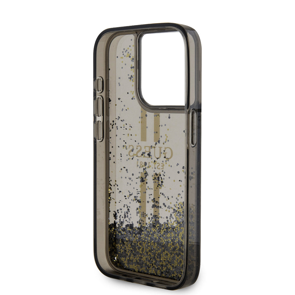 Husa de protectie Guess Liquid Glitter Gold Stripes (GUHCP15LLFCSEGK) compatibil cu iPhone 15 Pro, Negru