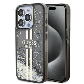 Husa de protectie Guess Liquid Glitter Gold Stripes (GUHCP15LLFCSEGK) compatibil cu iPhone 15 Pro, Negru