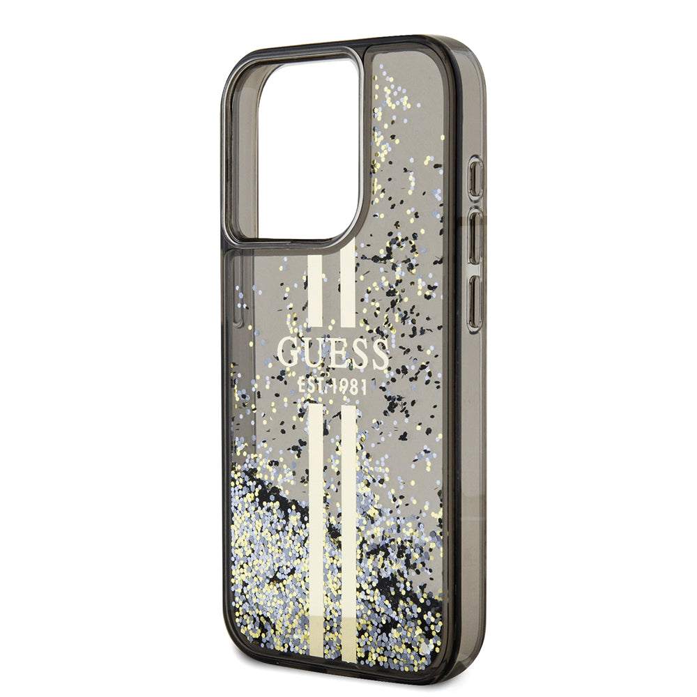 Husa de protectie Guess Liquid Glitter Gold Stripes (GUHCP15LLFCSEGK) compatibil cu iPhone 15 Pro, Negru