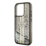 Husa de protectie Guess Liquid Glitter Gold Stripes (GUHCP15LLFCSEGK) compatibil cu iPhone 15 Pro, Negru