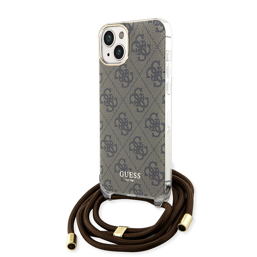Husa de protectie Guess Crossbody Cord 4G Print (GUHCP15SHC4SEW) compatibil cu iPhone 15, Maro