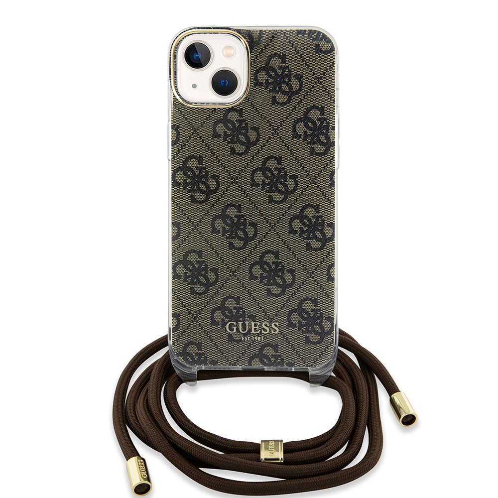 Husa de protectie Guess Crossbody Cord 4G Print (GUHCP15SHC4SEW) compatibil cu iPhone 15, Maro