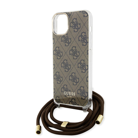 Husa de protectie Guess Crossbody Cord 4G Print (GUHCP15SHC4SEW) compatibil cu iPhone 15, Maro