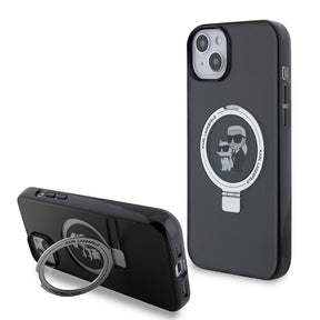 Husa de protectie Karl Lagerfeld Hardcase Ring Stand MagSafe (KLHMP15MHMRSKCK) compatibil cu iPhone 15 Plus, Karl&Choupette
