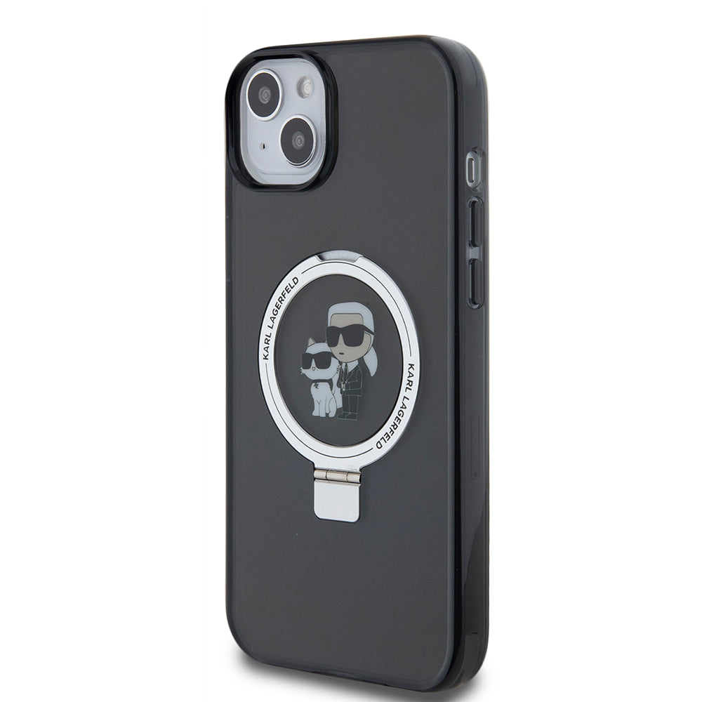 Husa de protectie Karl Lagerfeld Hardcase Ring Stand MagSafe (KLHMP15MHMRSKCK) compatibil cu iPhone 15 Plus, Karl&Choupette