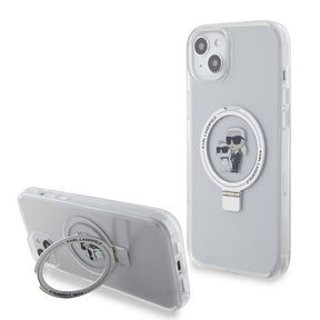 Husa de protectie Karl Lagerfeld Hardcase Ring Stand MagSafe (KLHMP15MHMRSKCH) compatibil cu iPhone 15 Plus, Alb Karl&Choupette