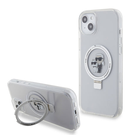 Husa de protectie Karl Lagerfeld Hardcase Ring Stand MagSafe (KLHMP15MHMRSKCH) compatibil cu iPhone 15 Plus, Alb Karl&Choupette