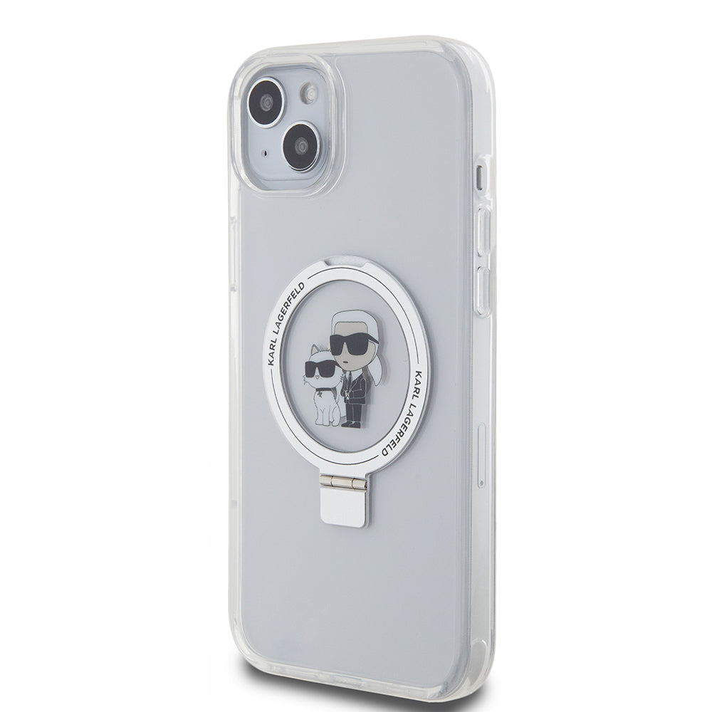 Husa de protectie Karl Lagerfeld Hardcase Ring Stand MagSafe (KLHMP15MHMRSKCH) compatibil cu iPhone 15 Plus, Alb Karl&Choupette
