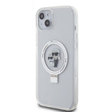 Husa de protectie Karl Lagerfeld Hardcase Ring Stand MagSafe (KLHMP15MHMRSKCH) compatibil cu iPhone 15 Plus, Alb Karl&Choupette
