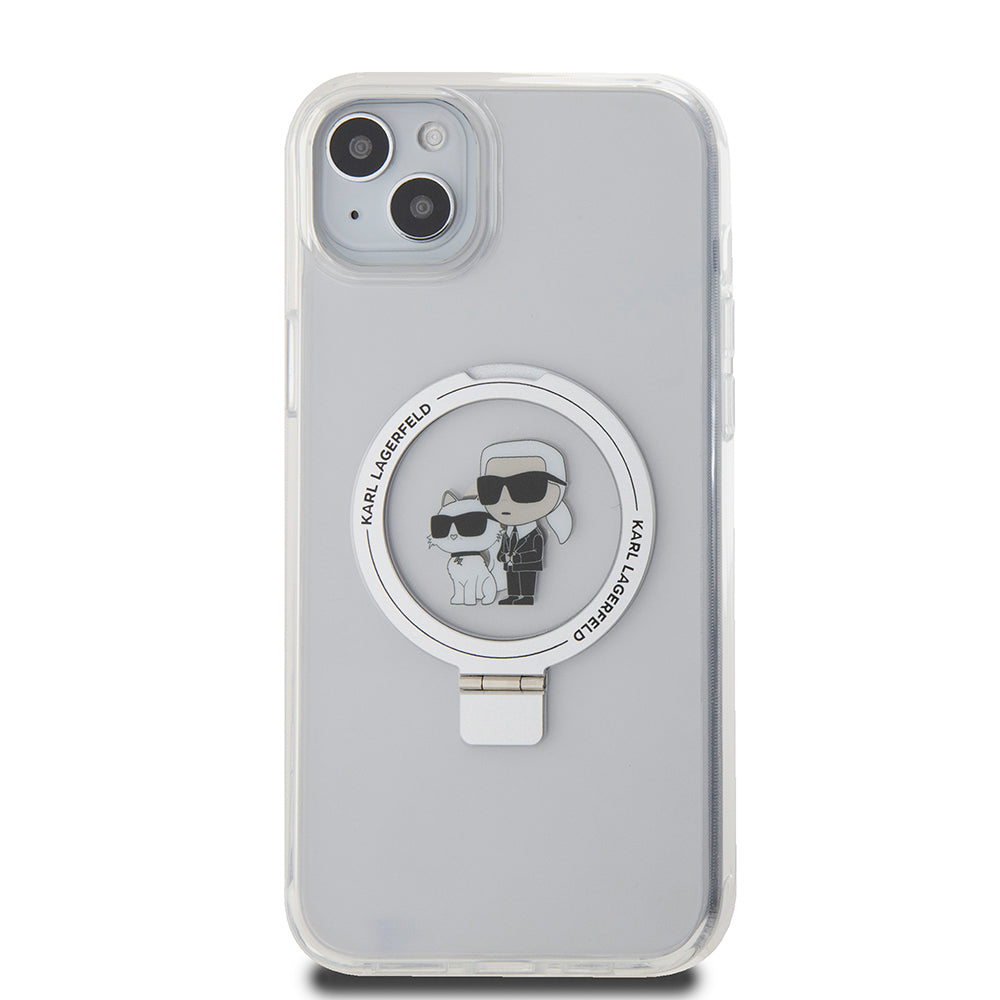 Husa de protectie Karl Lagerfeld Hardcase Ring Stand MagSafe (KLHMP15MHMRSKCH) compatibil cu iPhone 15 Plus, Alb Karl&Choupette