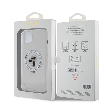 Husa de protectie Karl Lagerfeld Hardcase Ring Stand MagSafe (KLHMP15MHMRSKCH) compatibil cu iPhone 15 Plus, Alb Karl&Choupette