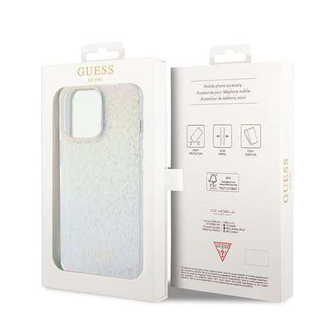 Husa de protectie Guess Hardcase IML Faceted Mirror Disco Iridescent (GUHCP15XHDECMI) compatibil cu iPhone 15 Pro Max, Multicolor