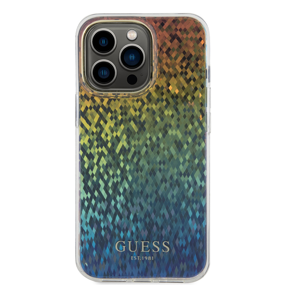 Husa de protectie Guess Hardcase IML Faceted Mirror Disco Iridescent (GUHCP15XHDECMI) compatibil cu iPhone 15 Pro Max, Multicolor