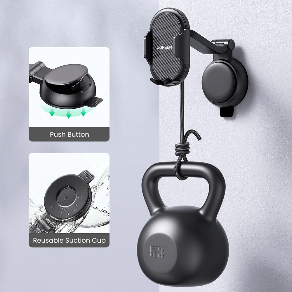 Suport Ugreen LP405 (20473), Waterfall-Shaped with Suction Cup for Dashboard, 360°, 4.7″- 7.2″ Phones, Negru
